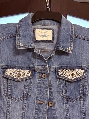 SONOMA Light Blue Denim medium Jacket with Subtle Distressing with pearls.